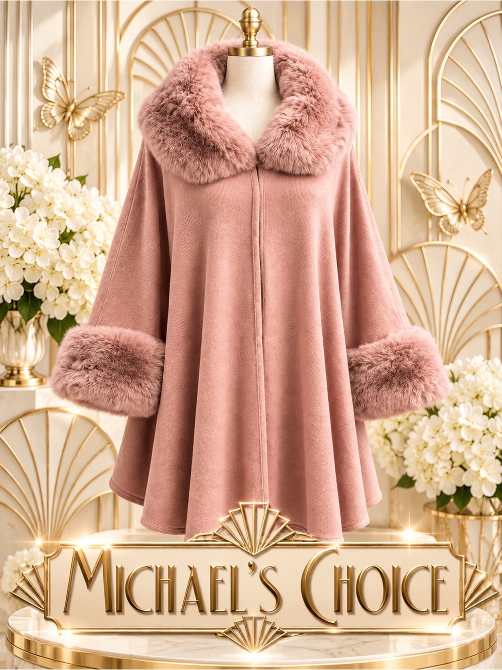 🆕😍Women's Blush Pink Faux Fur Knitted Swing Capelet